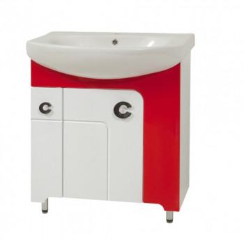 Тумба підлогова "Еліза 70" з умивальником "Лотос 70", червона,біла,  для ванної кімнати