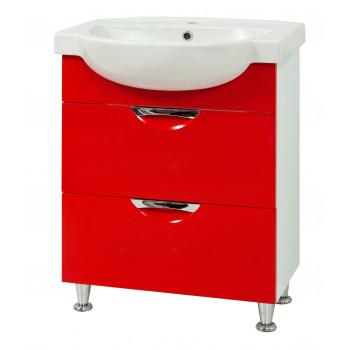 Тумба підлогова "Лаура 65-4" з умивальником "Акцент 65, червона,чорна  для ванної кімнати